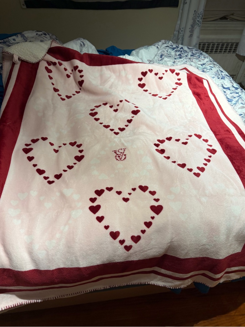 Pink and Red Heart Plush Throw Blanket - Soft Home Bedding Victoria Secret